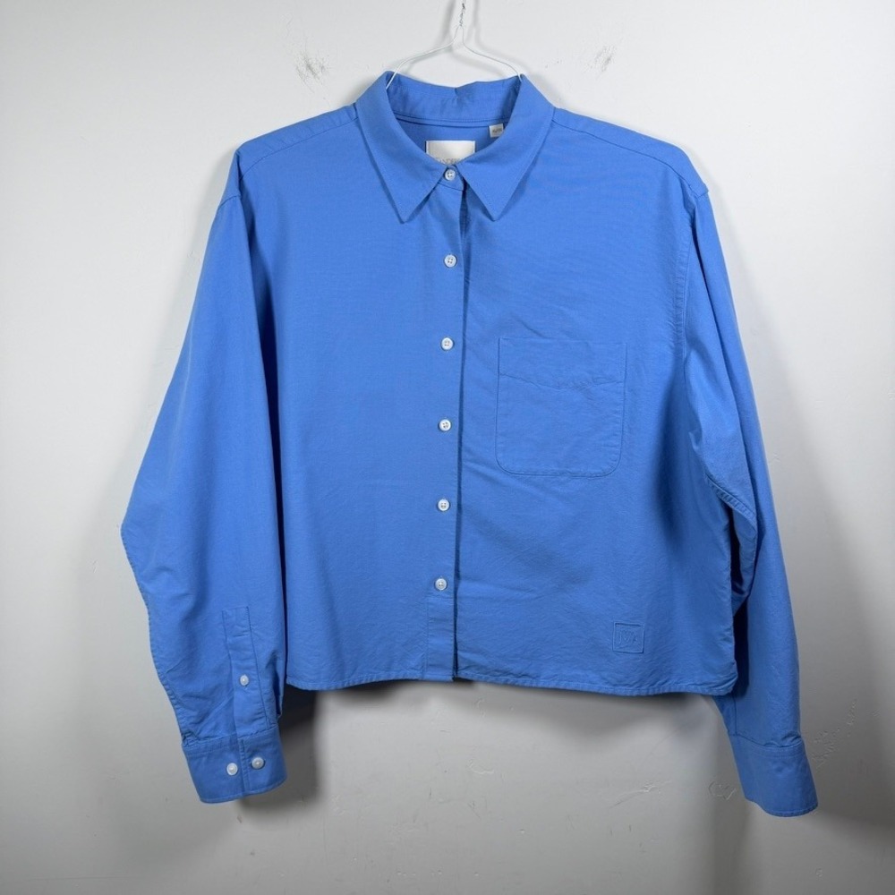 Uniqlo JW Anderson Womens Button Down Shirt XL Blue Boxy Cropped Long Sleeve